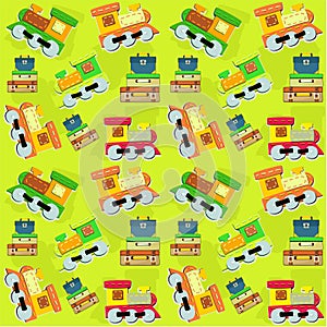 Kids toy train and luggage toys seamless pattern - vector