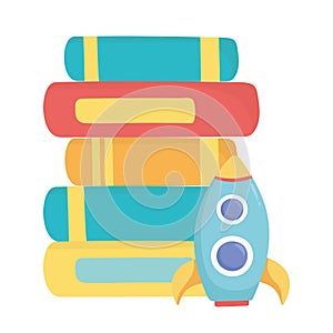 Kids toys books and rocket icon design white background