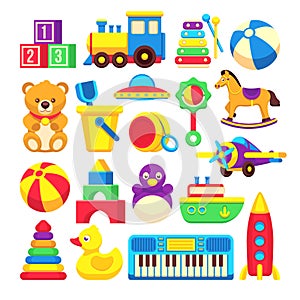 Kids toys cartoon vector icons collection