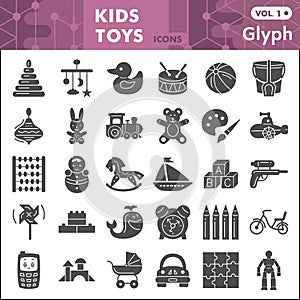 Kids toys solid icon set, Children toys symbols collection or sketches. Baby toy glyph style signs for web and app