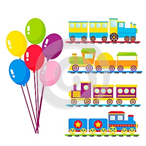 Kids train vector cartoon toy with colorful locomotive blocks railroad carriage game fun leisure joy gift children