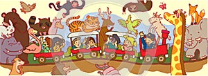 Kids travel through the wilderness safari by train