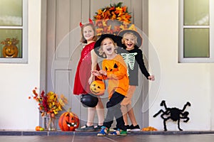 Kids trick or treat. Halloween fun for children