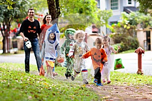 Kids trick or treat. Halloween fun for children