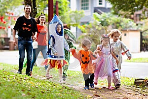 Kids trick or treat. Halloween fun for children