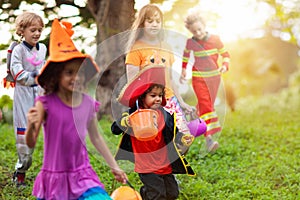 Kids trick or treat. Halloween fun for children