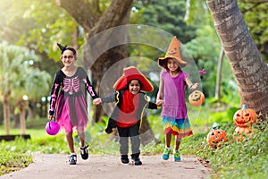 Kids trick or treat. Halloween fun for children