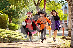 Kids trick or treat. Halloween fun for children