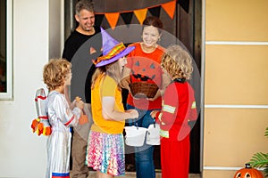 Kids trick or treat. Halloween fun for children