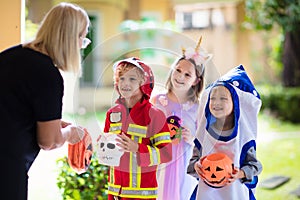 Kids trick or treat. Halloween fun for children