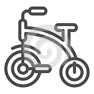 Kids tricycle line icon. Children`s tricycle bike vector illustration isolated on white. Baby bike outline style design