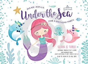 Kids under the sea birthday party invitation card