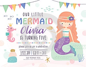 Kids under the sea birthday party invitation card