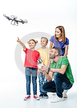 Kids using flying hexacopter drone photo