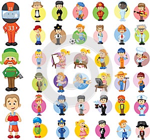 Kids Vector Characters Collection: Set of different professions in cartoon style, vector illustrations