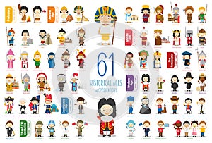 Kids Vector Characters Collection: Set of 61 Historical Ages and Civilizations in cartoon style. photo