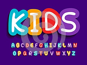 Kids vector letters set. Funny creative bright alphabet. Font for baby toys, children birthday, baby room, kids zone or