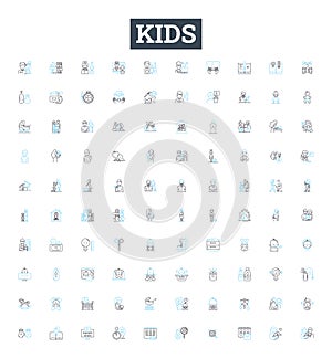 Kids vector line icons set. Children, Toddlers, Babies, Preschoolers, Juveniles, adolescents, Teenagers illustration