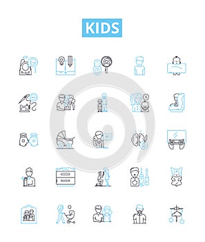 Kids vector line icons set. Children, Toddlers, Babies, Preschoolers, Juveniles, adolescents, Teenagers illustration