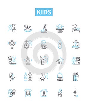 Kids vector line icons set. Children, Toddlers, Babies, Preschoolers, Juveniles, adolescents, Teenagers illustration