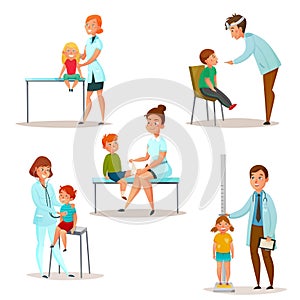 Kids Visit A Doctor Icon Set