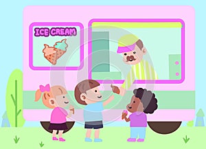 The kids want to eat some ice cream in summer.