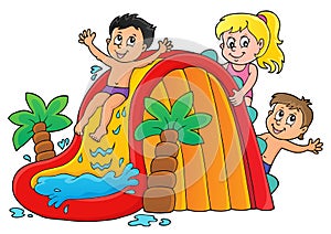 Kids on water slide theme image 1