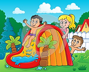 Kids on water slide theme image 2