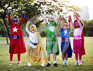 Kids Wear Superhero Costume Outdoors