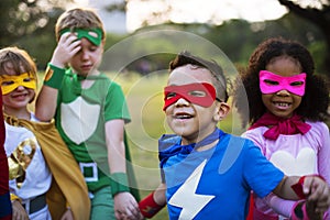 Kids Wear Superhero Costume Outdoors