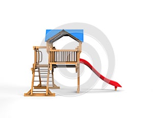 Kids wooden playhouse with red slide