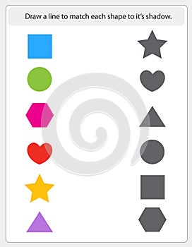 Kids worksheet matching shapes and shadows