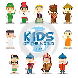 Kids of the world illustration: Nationalities Set 4. Set of 11 characters dressed in different national costumes