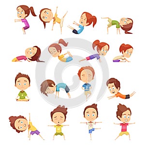 Kids Yoga Decorative Icons Set