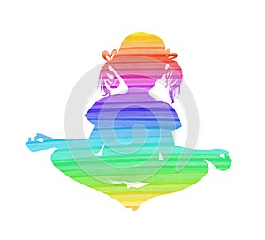 Kids Yoga Poses Vector Illustration. Multicolored Silhouette of a little girl. Yoga in the lotus position. Vector