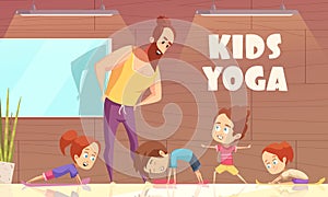 Kids Yoga Training Vector Illustration