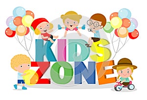 Kids zone banner design. Children playground area poster Kids zone design concept with group of little boys and girls laying