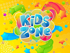 Kids zone. Coloring play area banner, cartoon funny children room or playground creative poster. Entertainment or toy photo