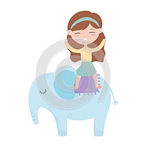 Kids zone, cute little girl on elephant cartoon toys