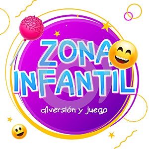 Kids Zone game banner design background zona infantil. Playground vector child zone sign in spanish photo