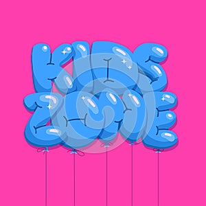 KIDS ZONE lettering quote made of helium balloon in letters shapes. Flat hand drawn Vector balloons with Kids Zone words