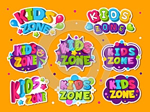Kids zone logo. Colored emblem for game children room playing zone vector decor style labels photo