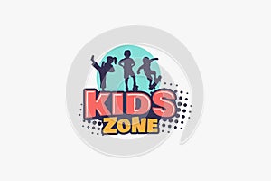 kids zone logo with a combination of kids zone lettering with silhouettes of children\'s activities