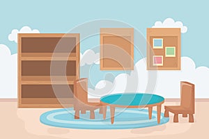 Kids zone, shelf board wooden table and chairs carpet furnitures