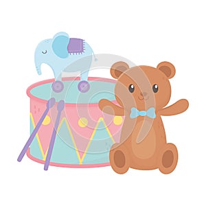 Kids zone, teddy bear elephant drum cartoon toys
