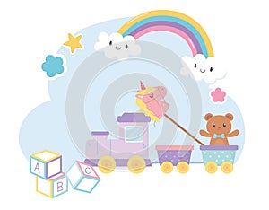 Kids zone, train alphabet blocks teddy bear unicorn toys