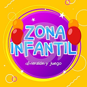 Kids Zone - zona infantil game banner design background. Playground vector child zone sign. Childhood fun room area