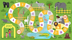 Kids zoo animals board game template.