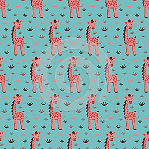 Kidswear pattern with giraffe in savannah seamless pattern for kids clothes