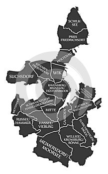 Kiel city map Germany DE labelled black illustration